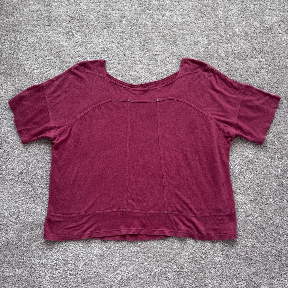Eileen Fisher Womens Large Red‎ 100% Linen Studded Seam Boxy Short Sleeve Top